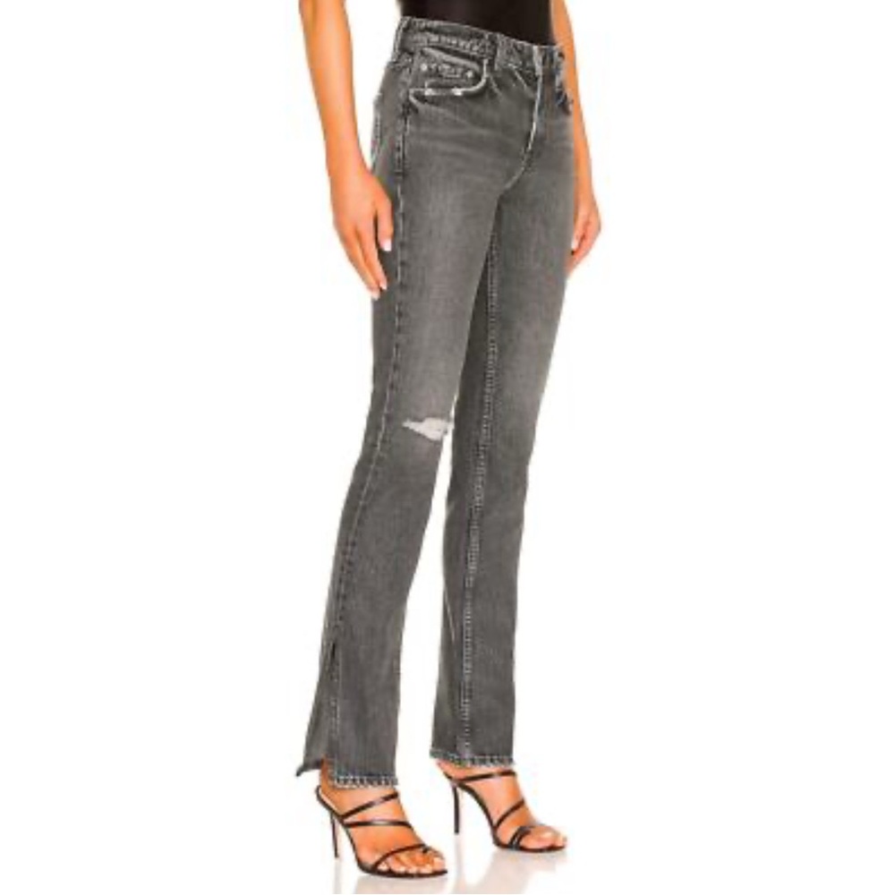 GRLFRND Hailey Low rise Split Hem Charcoal Straight Leg Jeans